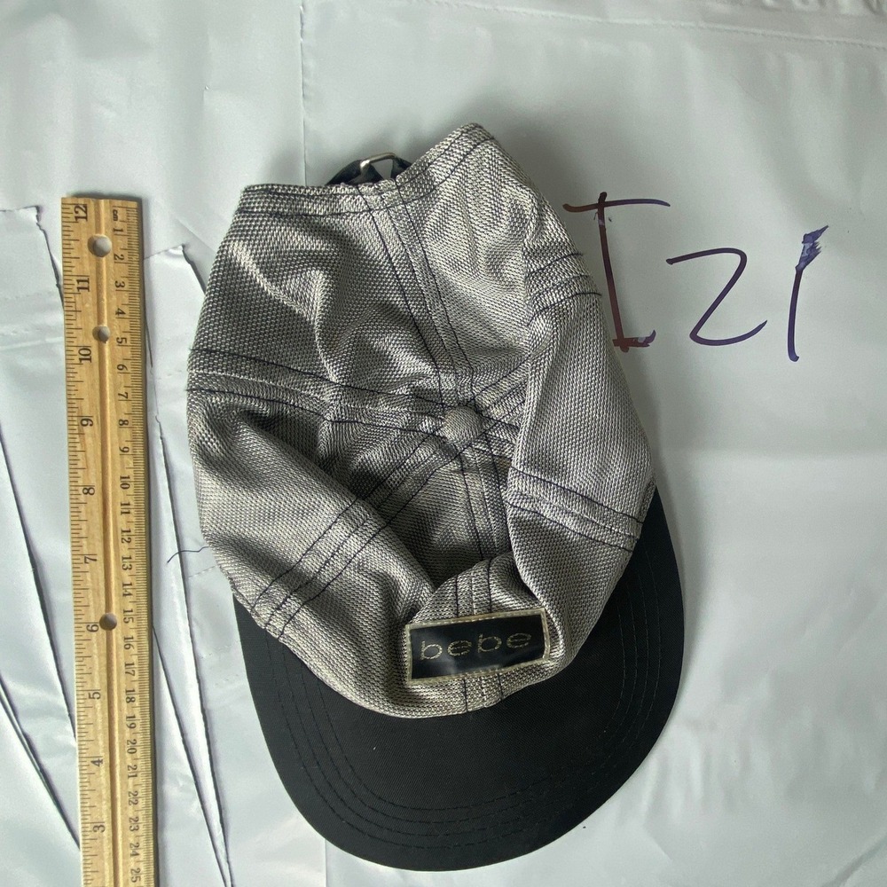 Bebe Black and Grey Plaid Baseball Cap Adjustable Strap Logo Detail